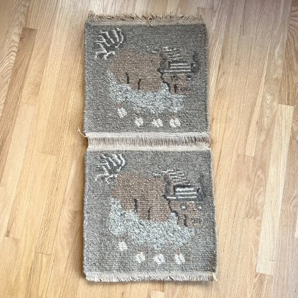 Mid Century Modern Wool Rug Wall Hanging Ox Water Buffalo with a Striped…